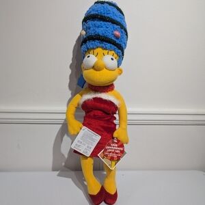 Plush Doll with Red Dress and Blue Hair